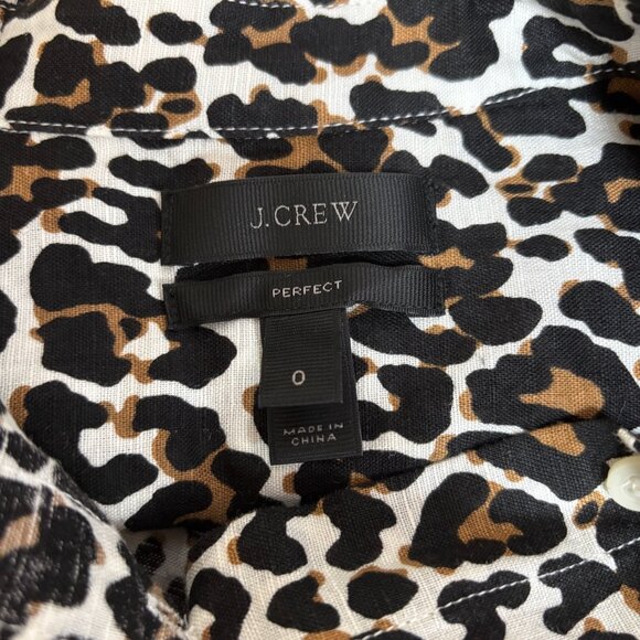 J Crew Womens Linen Cotton Leopard Print Slim Perfect Shirt Size XS Button - Picture 5 of 12